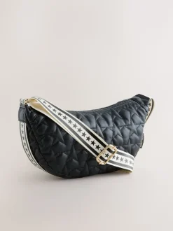 Rockett St George Black Quilted Cross-Body Bag with Star Strap