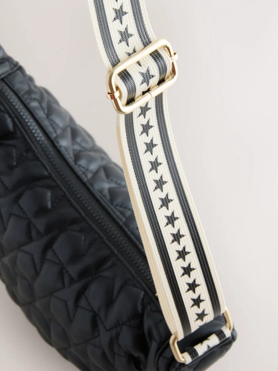 Rockett St George Black Quilted Cross-Body Bag with Star Strap