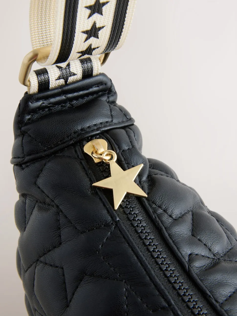 Rockett St George Black Quilted Cross-Body Bag with Star Strap