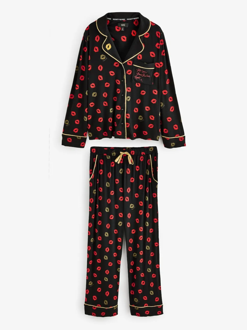 Rockett St George Black/Red Lips Button Through Jersey Pyjamas