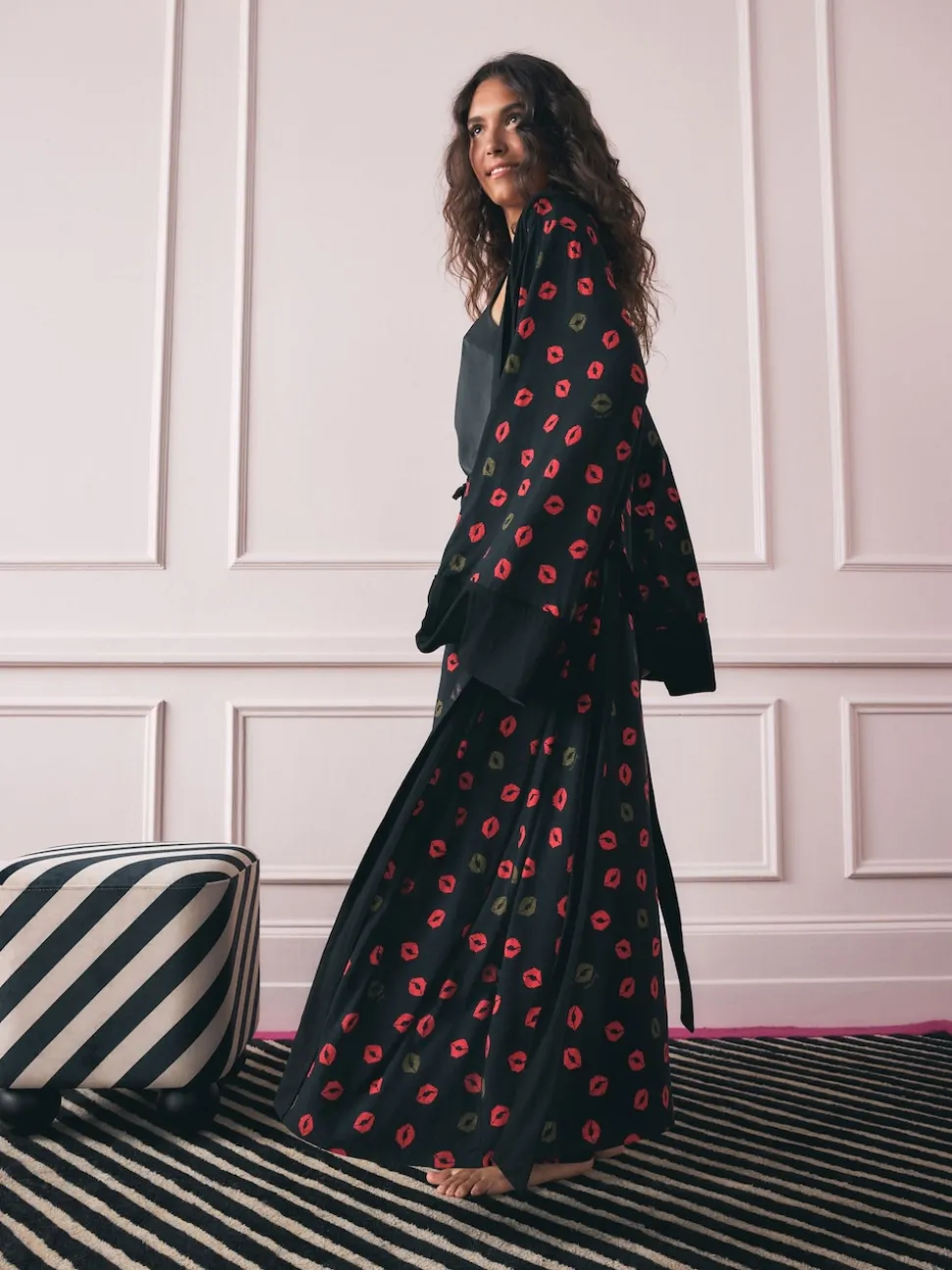 Rockett St George Black/Red Lips Jersey Robe