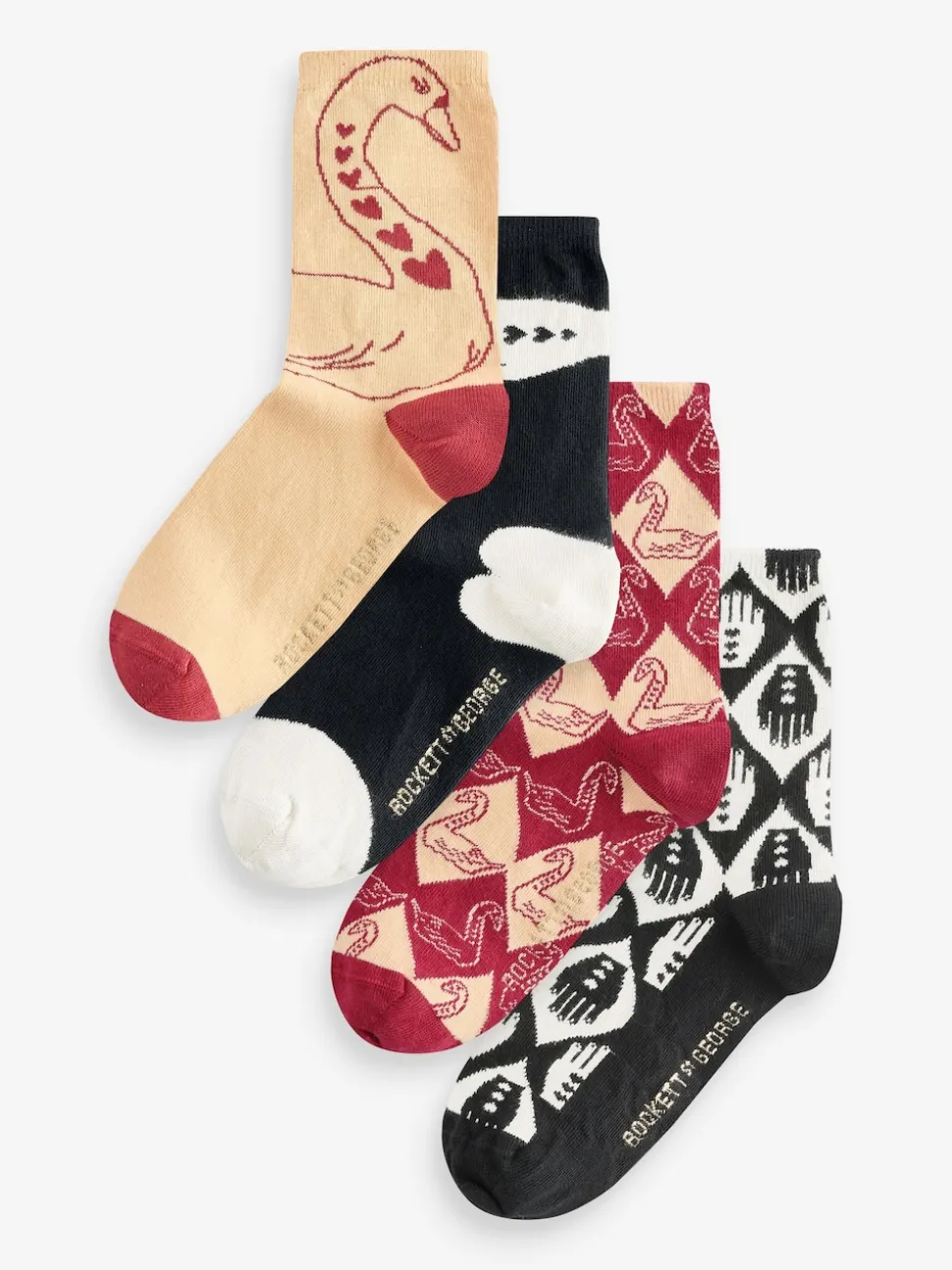 Rockett St George Black/Red 4 Pack Swan Socks
