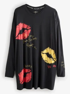 Rockett St George Black/Red Lips Long Sleeve Night T-Shirt