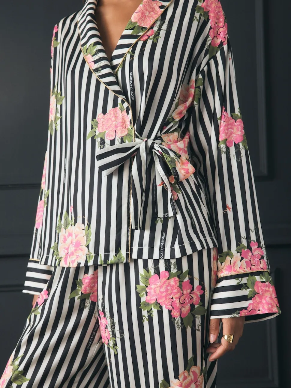Rockett St George Black/White Flower Power Tie Side Pyjamas