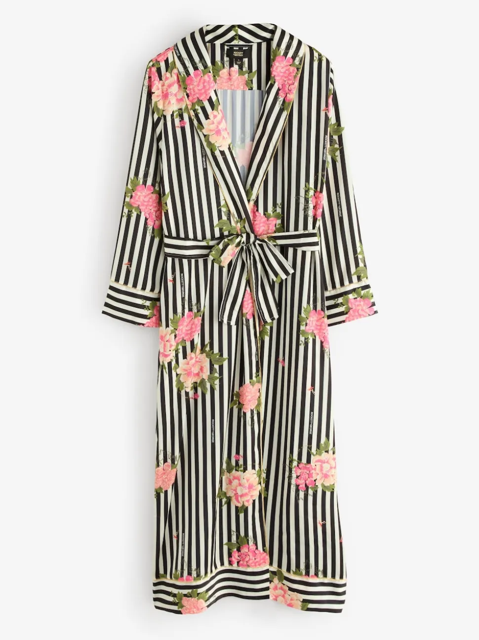 Rockett St George Black/White Flower Power Stripe Satin Robe