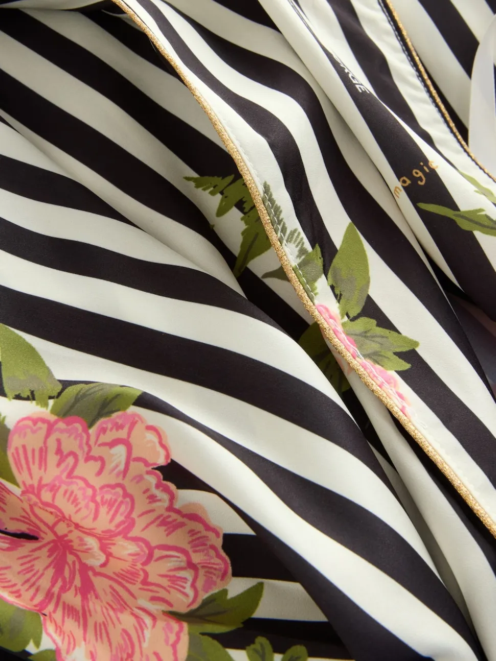 Rockett St George Black/White Flower Power Stripe Satin Robe