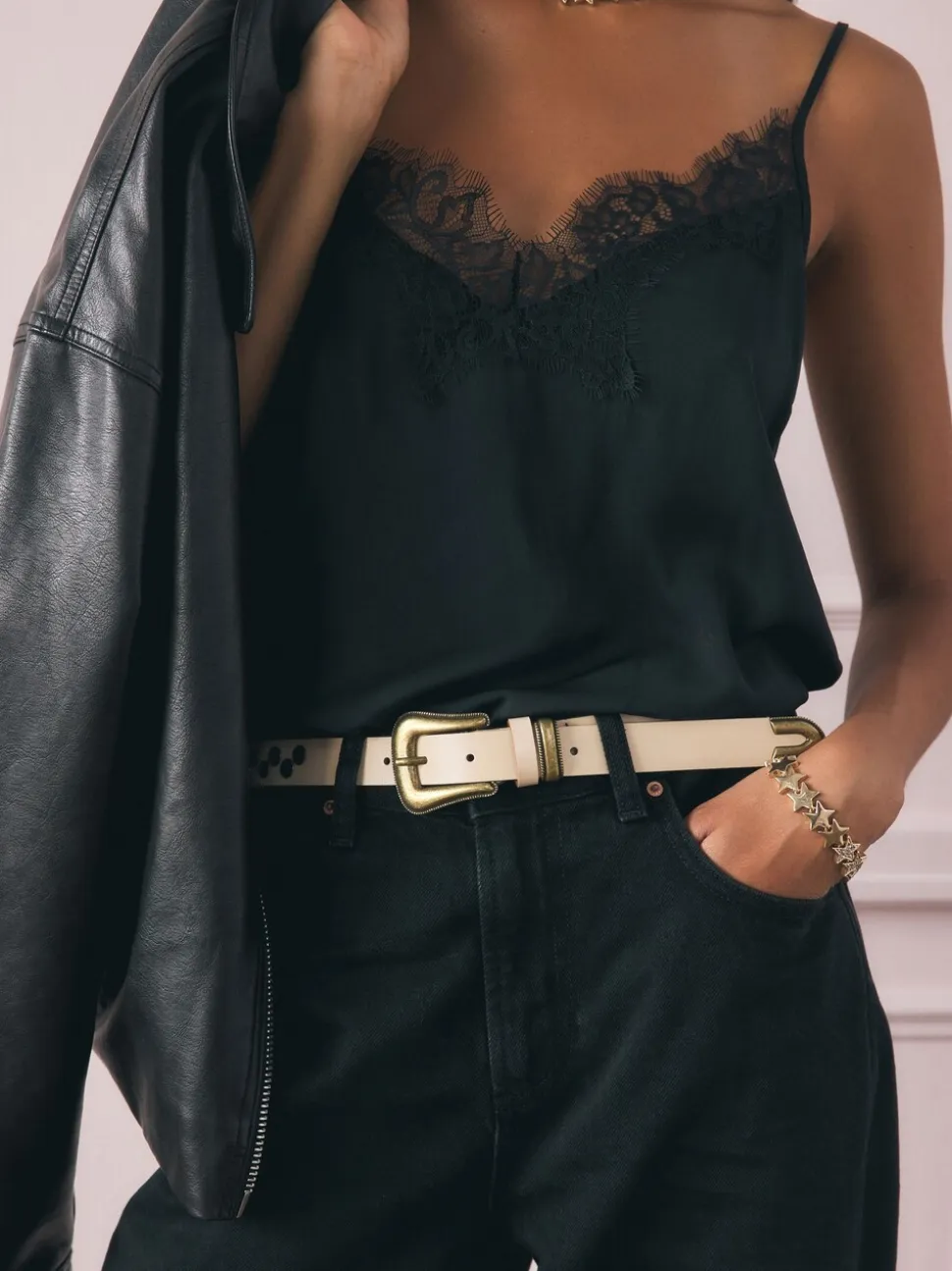 Rockett St George Cream Leather Studded Belt