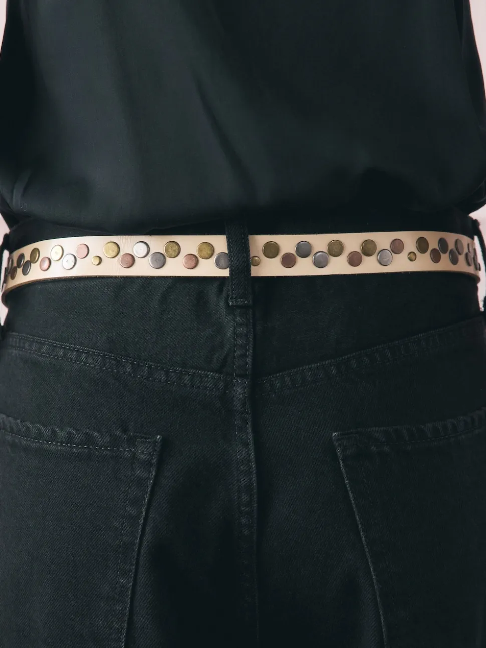 Rockett St George Cream Leather Studded Belt