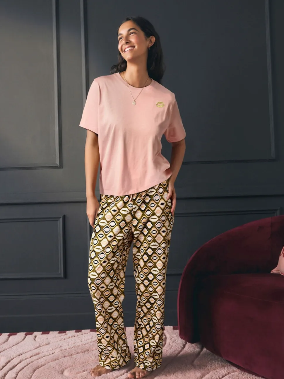 Rockett St George Khaki Green Lips Jersey Pyjamas