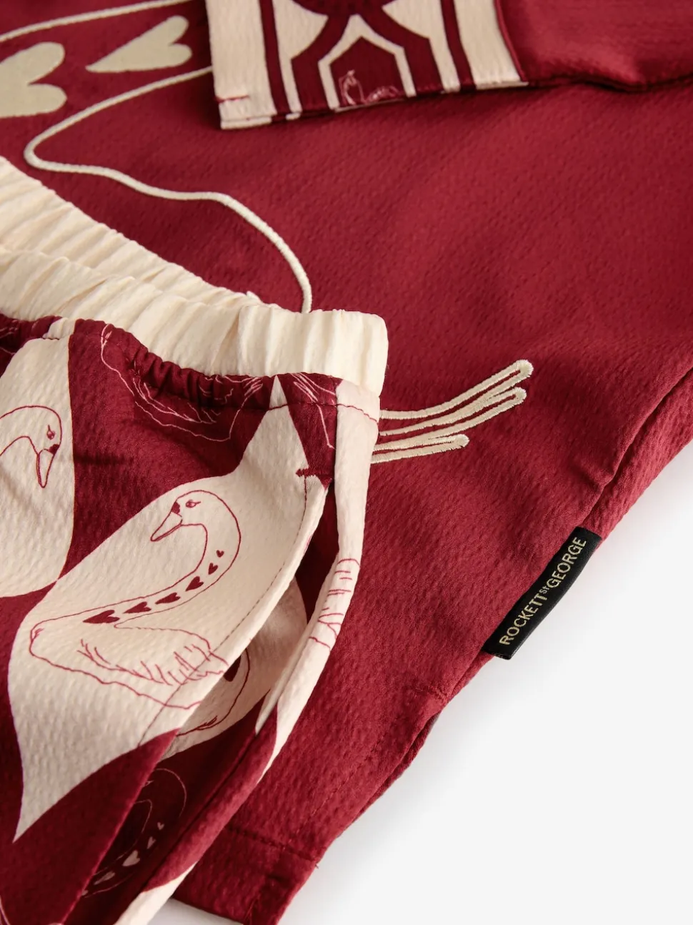 Rockett St George Red Argyle Swan Textured Satin Button Through Pyjamas