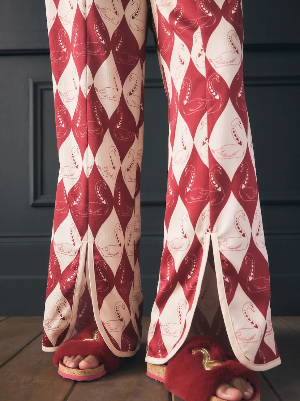Rockett St George Red Argyle Swan Textured Satin Button Through Pyjamas
