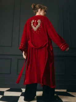 Rockett St George Red Velvet and Beaded Heart Robe