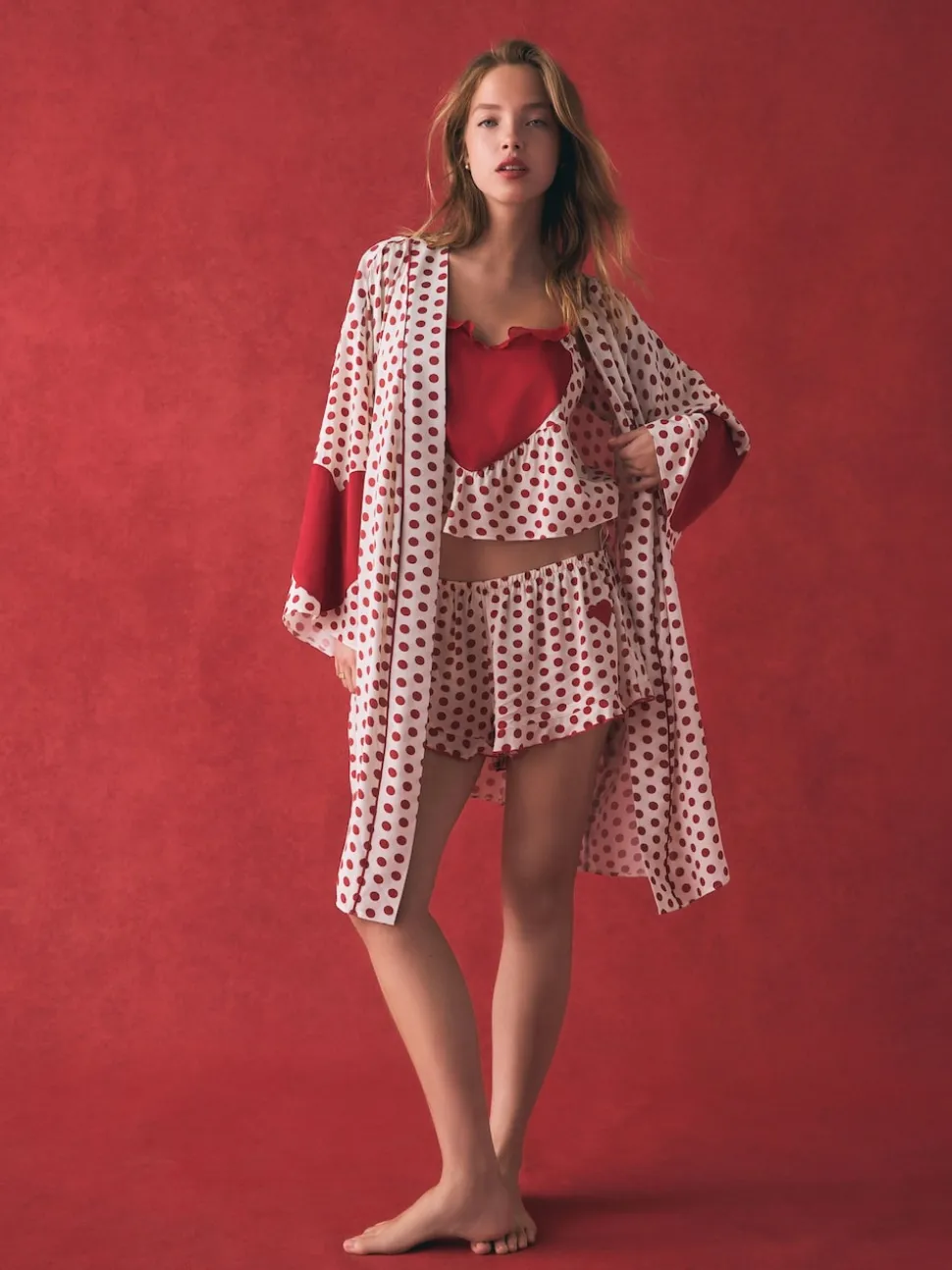 Rockett St George Red/White Polka Dot Hearts Short Robe