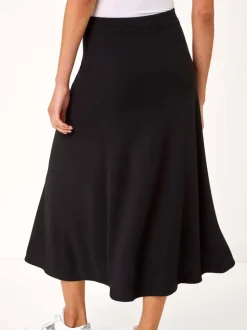 Roman Black A-Line Pull On Stretch Skirt