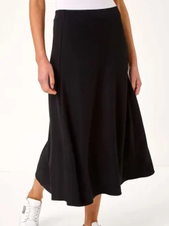 Roman Black A-Line Pull On Stretch Skirt