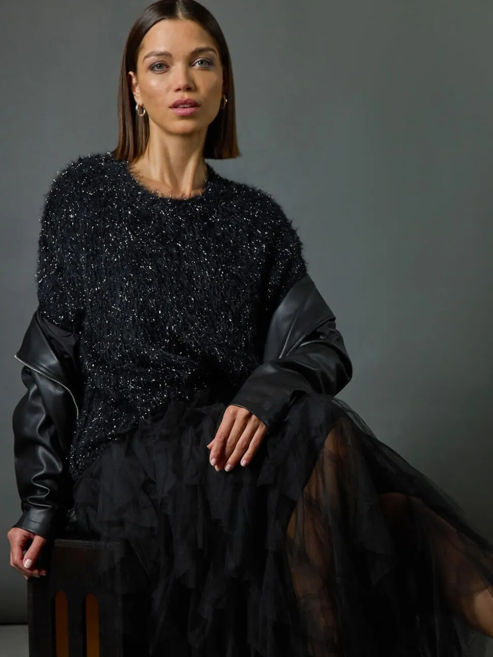 Roman Black Elasticated Mesh Layered Skirt