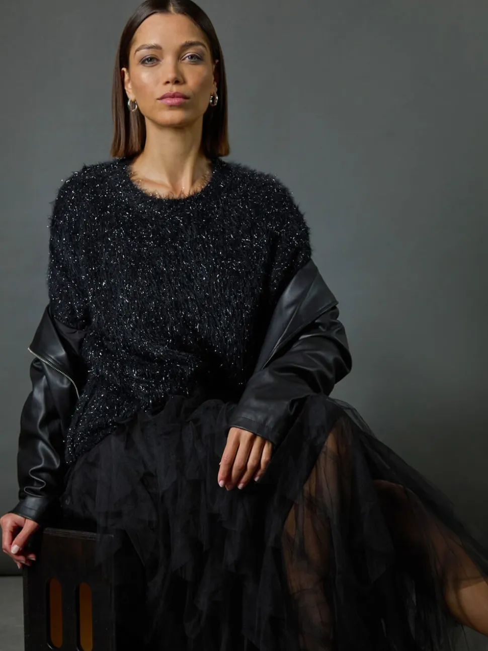 Roman Black Elasticated Mesh Layered Skirt