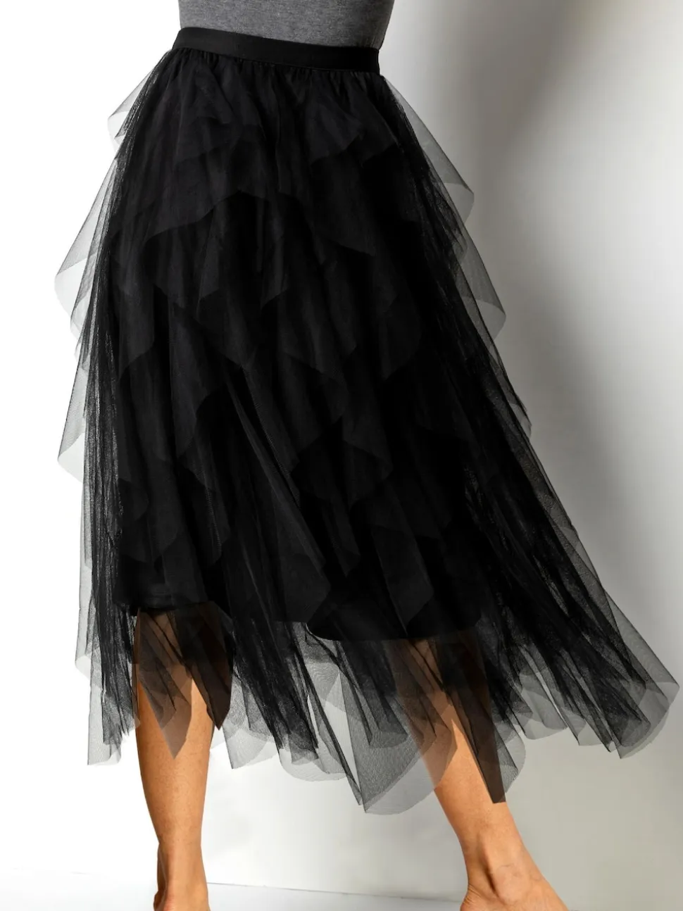 Roman Black Elasticated Mesh Layered Skirt