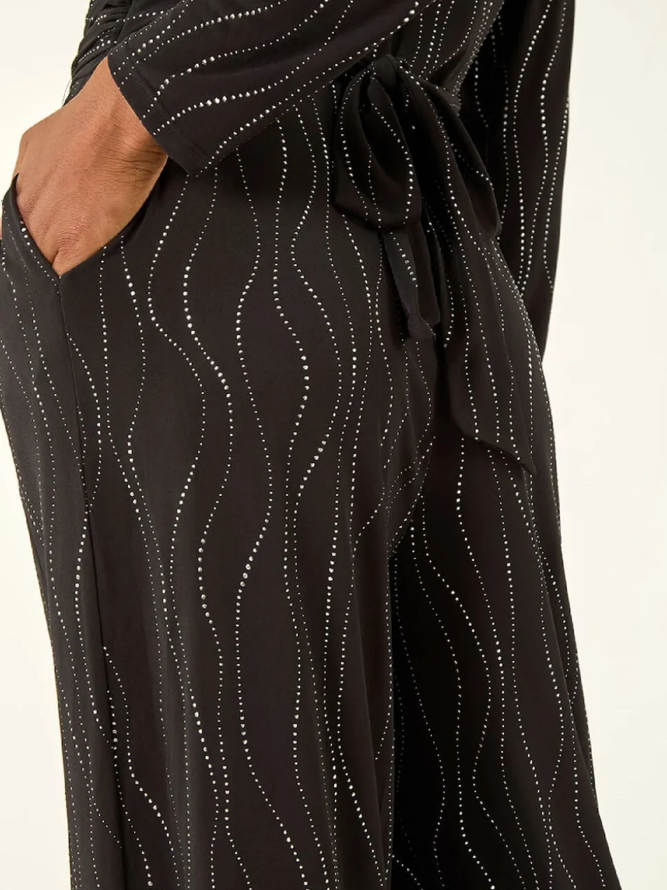 Roman Black Embellished Wide Leg Stretch Jumpsuit