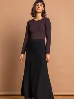 Roman Black Knitted Midi Stretch Skirt
