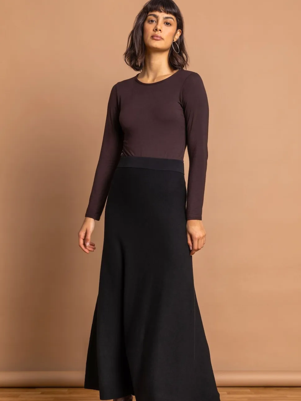 Roman Black Knitted Midi Stretch Skirt