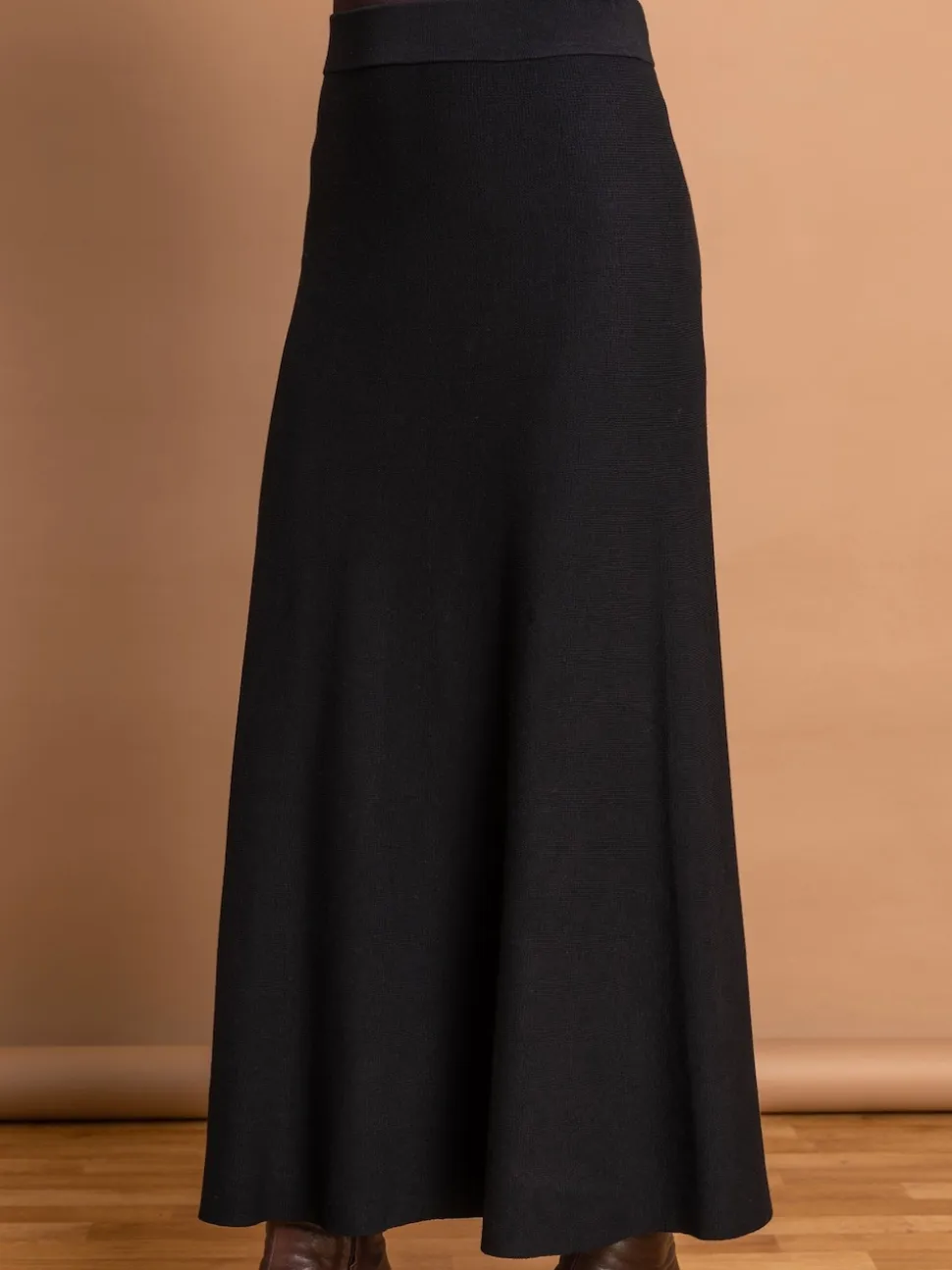 Roman Black Knitted Midi Stretch Skirt