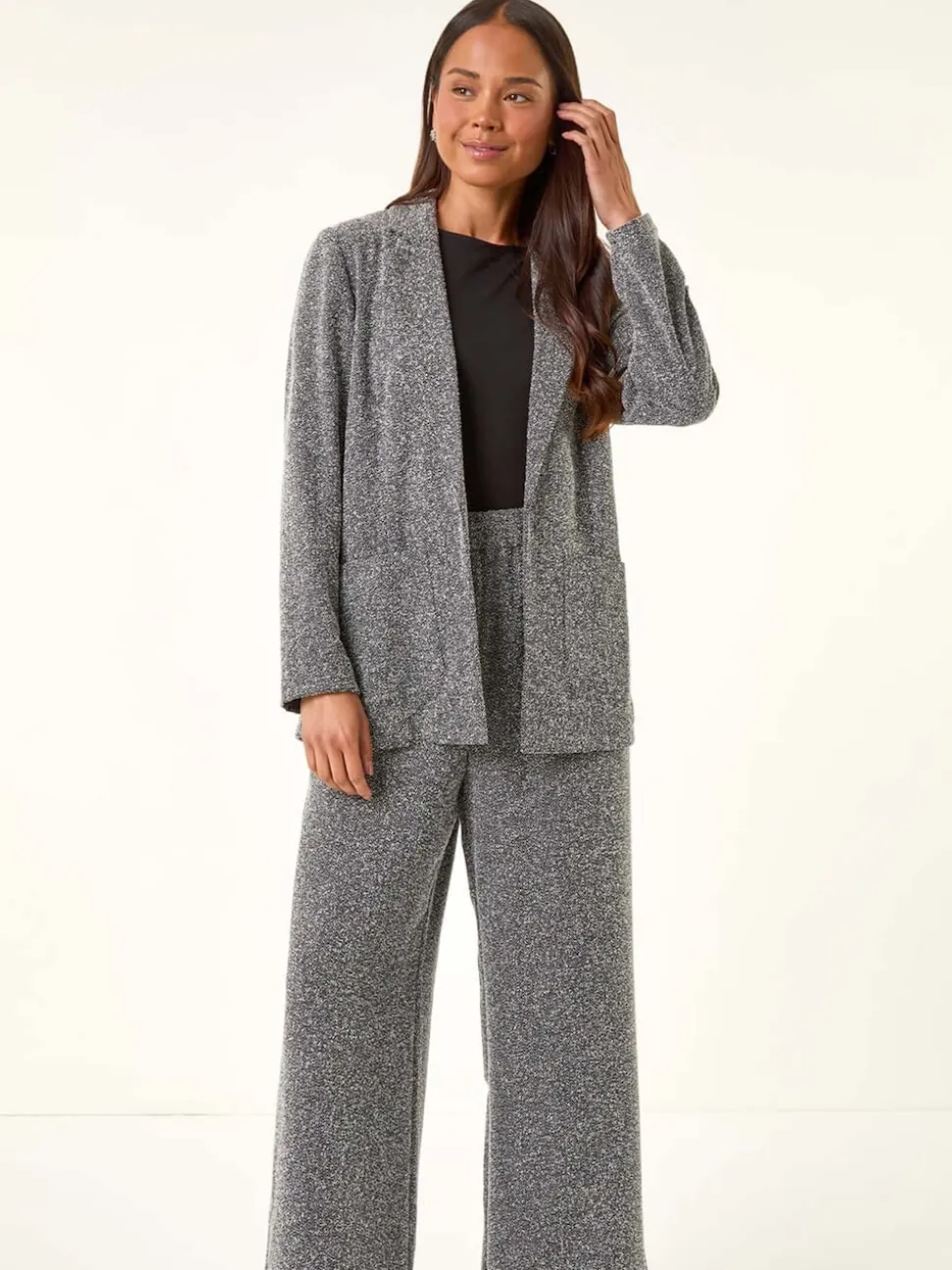 Roman Black Petite Herringbone Pocket Blazer