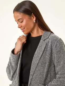 Roman Black Petite Herringbone Pocket Blazer