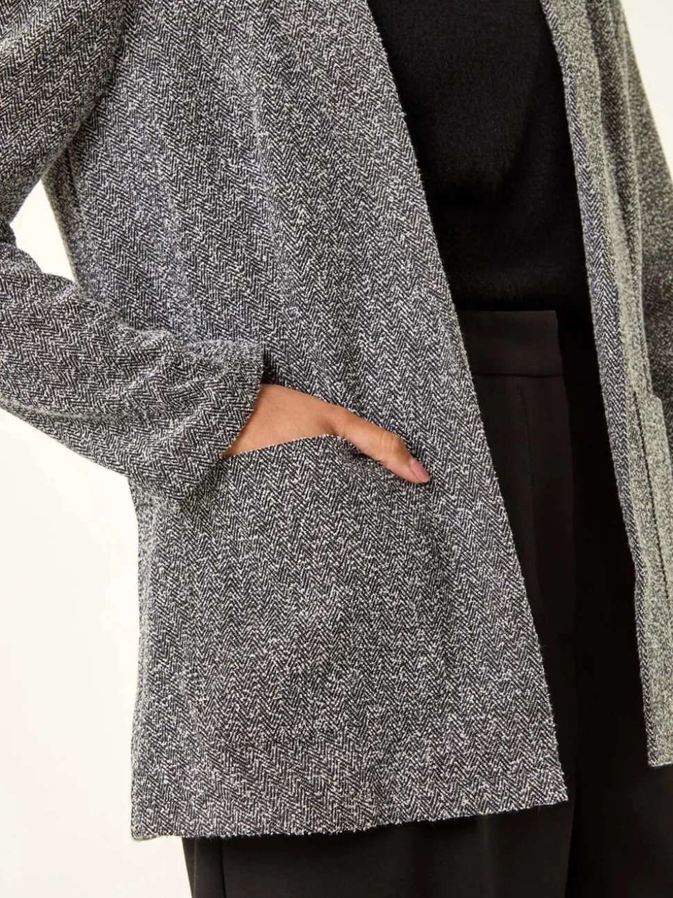 Roman Black Petite Herringbone Pocket Blazer