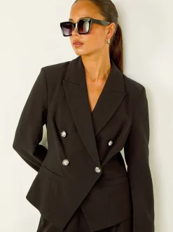 Roman Black Petite Military Stretch Blazer