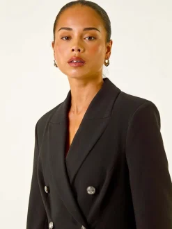 Roman Black Petite Military Stretch Blazer