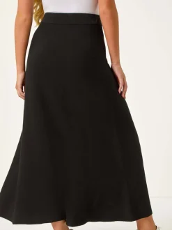 Roman Black Petite Stretch Knitted Midi Skirt