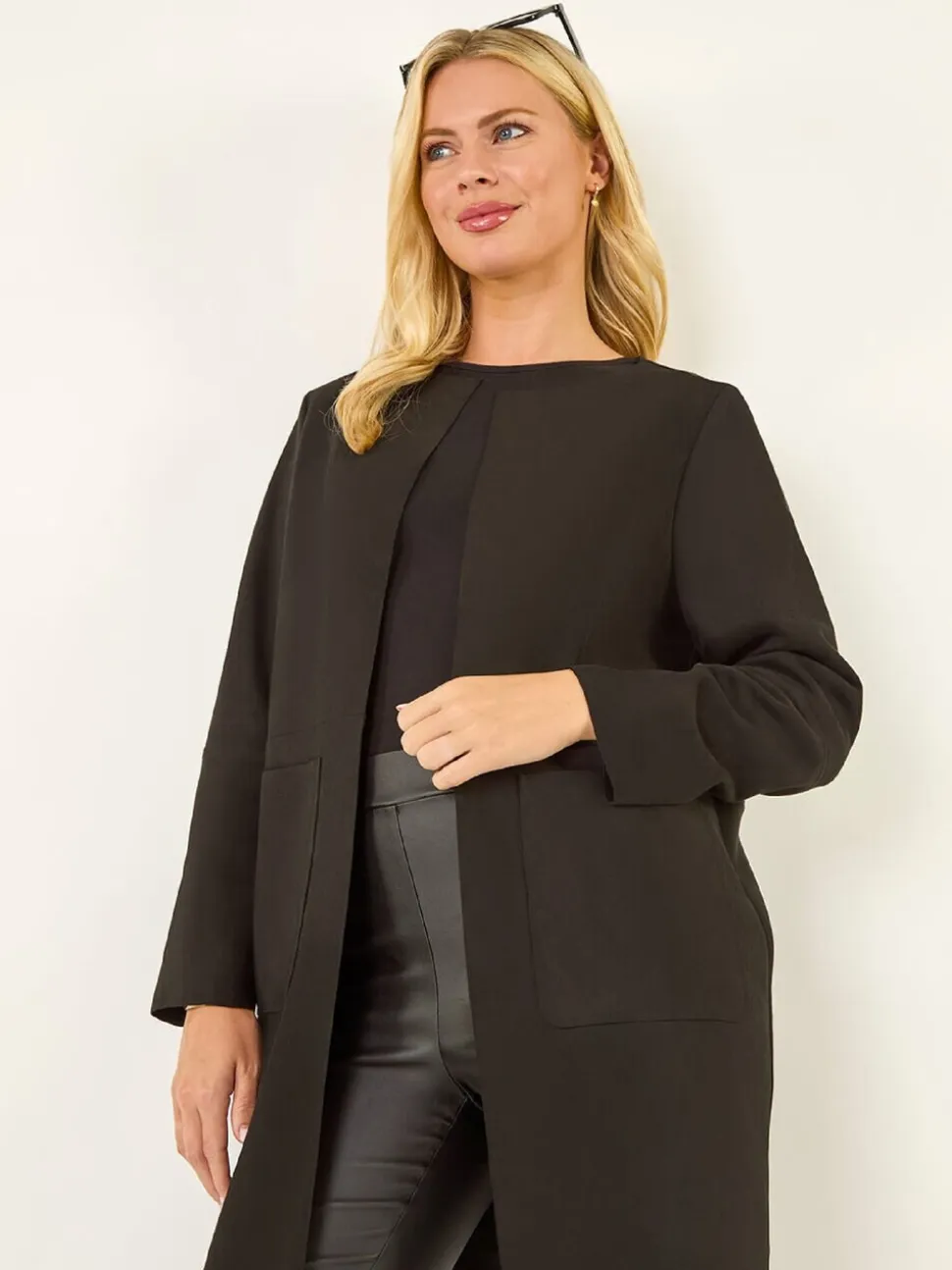 Roman Black Petite Suede Contrast Pocket Jacket