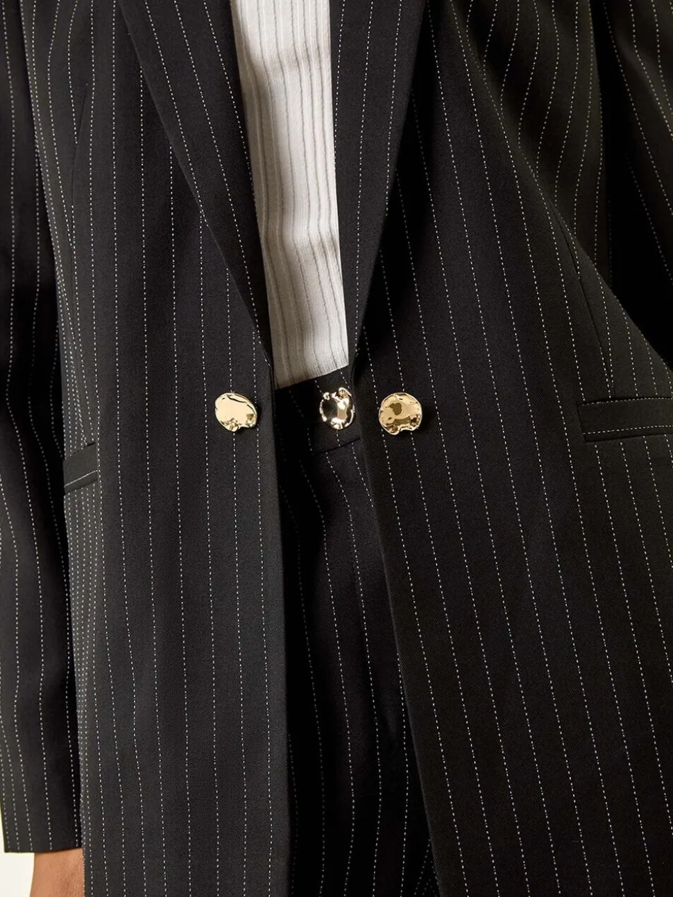 Roman Black Pinstripe Revered Collar Blazer