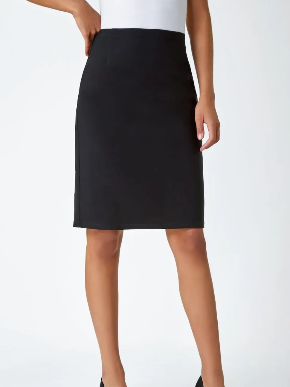 Roman Black Pull On Stretch Elastic Waist Pencil Skirt