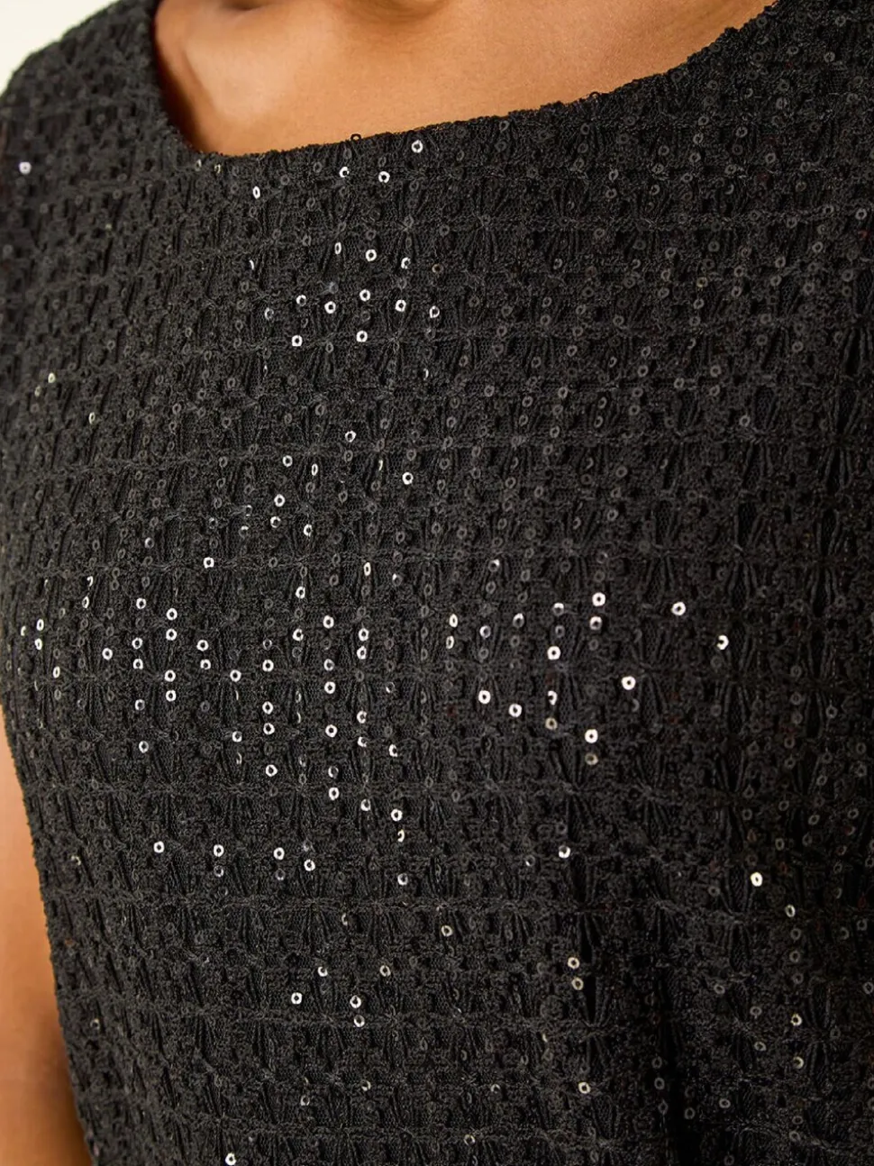 Roman Black Sequin Cut Out Blouse