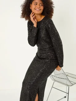 Roman Black Sequin Pencil Skirt