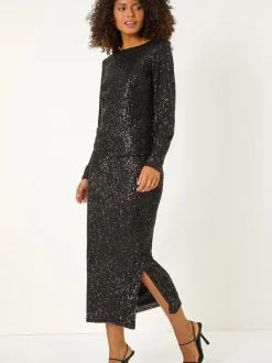 Roman Black Sequin Pencil Skirt