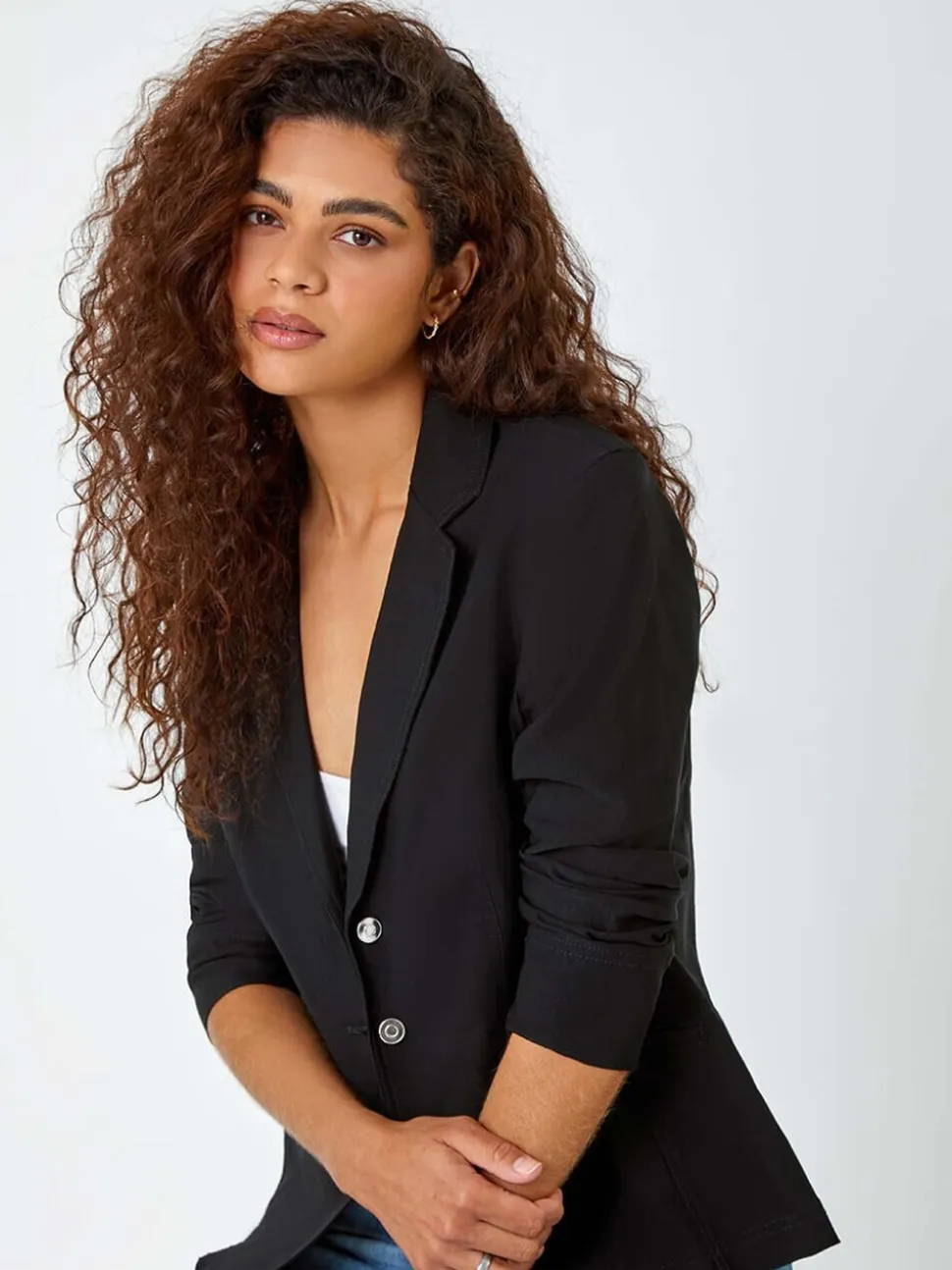 Roman Black Stretch Button Detail Blazer