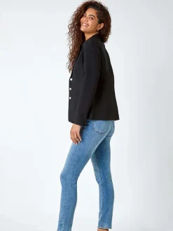 Roman Black Stretch Button Detail Blazer