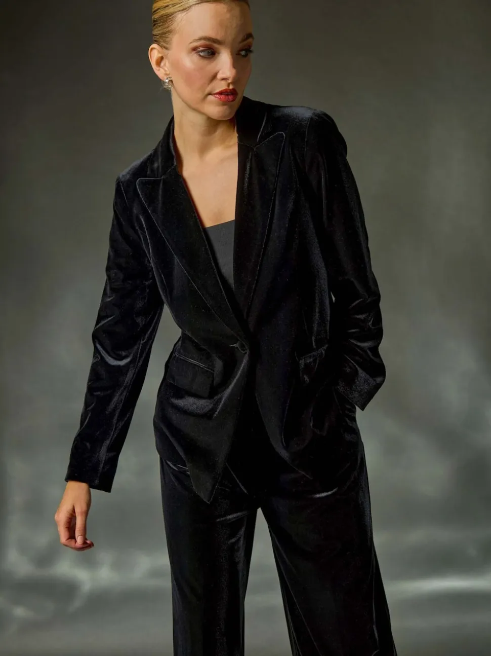 Roman Black Velvet Single Breasted Blazer