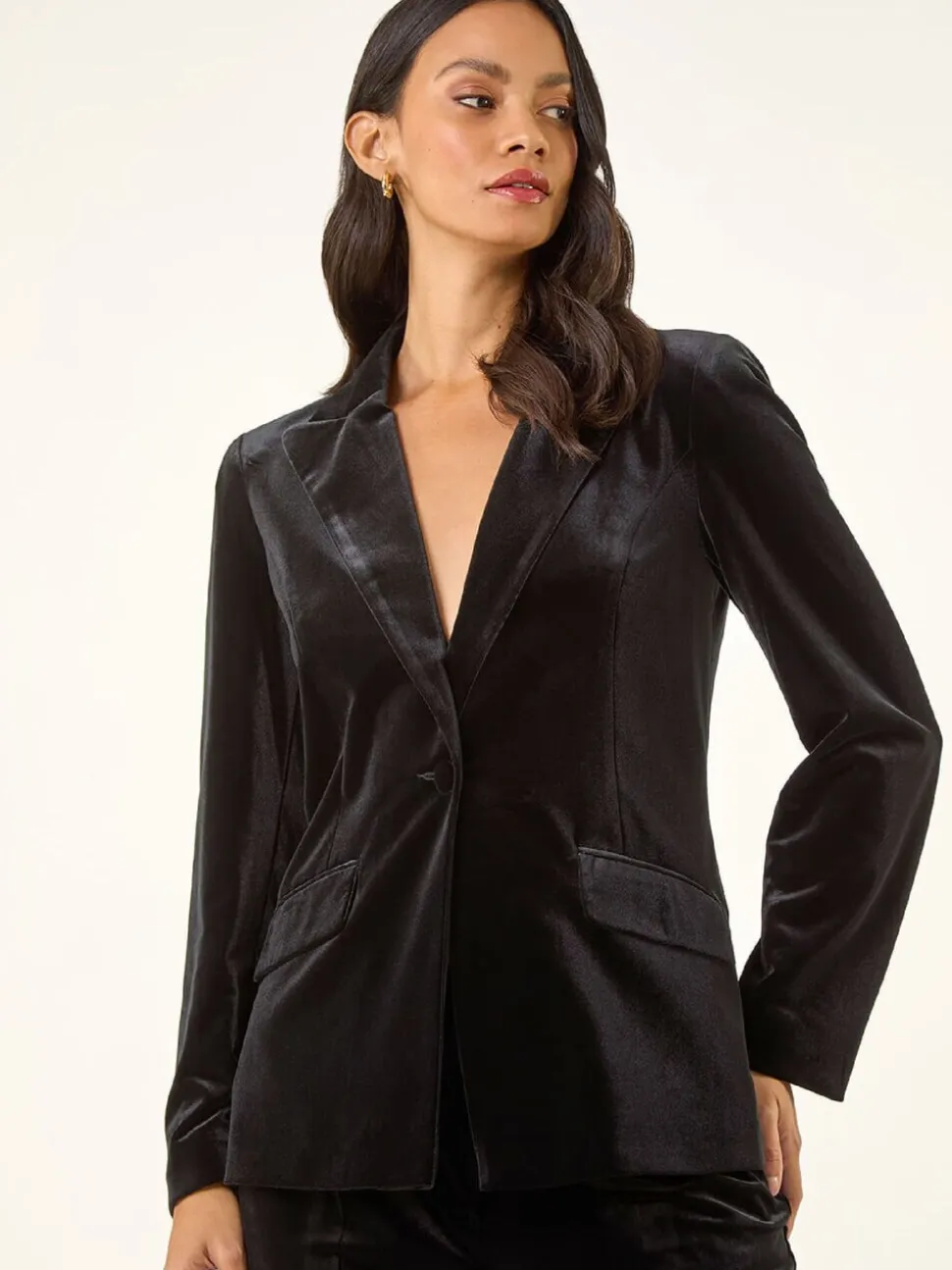 Roman Black Velvet Single Breasted Blazer