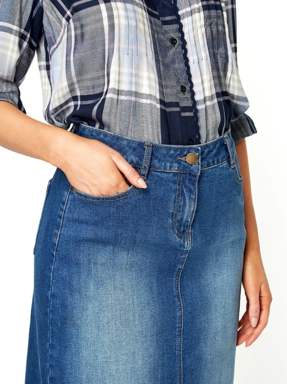 Roman Blue A-Line Knee Length Denim Skirt