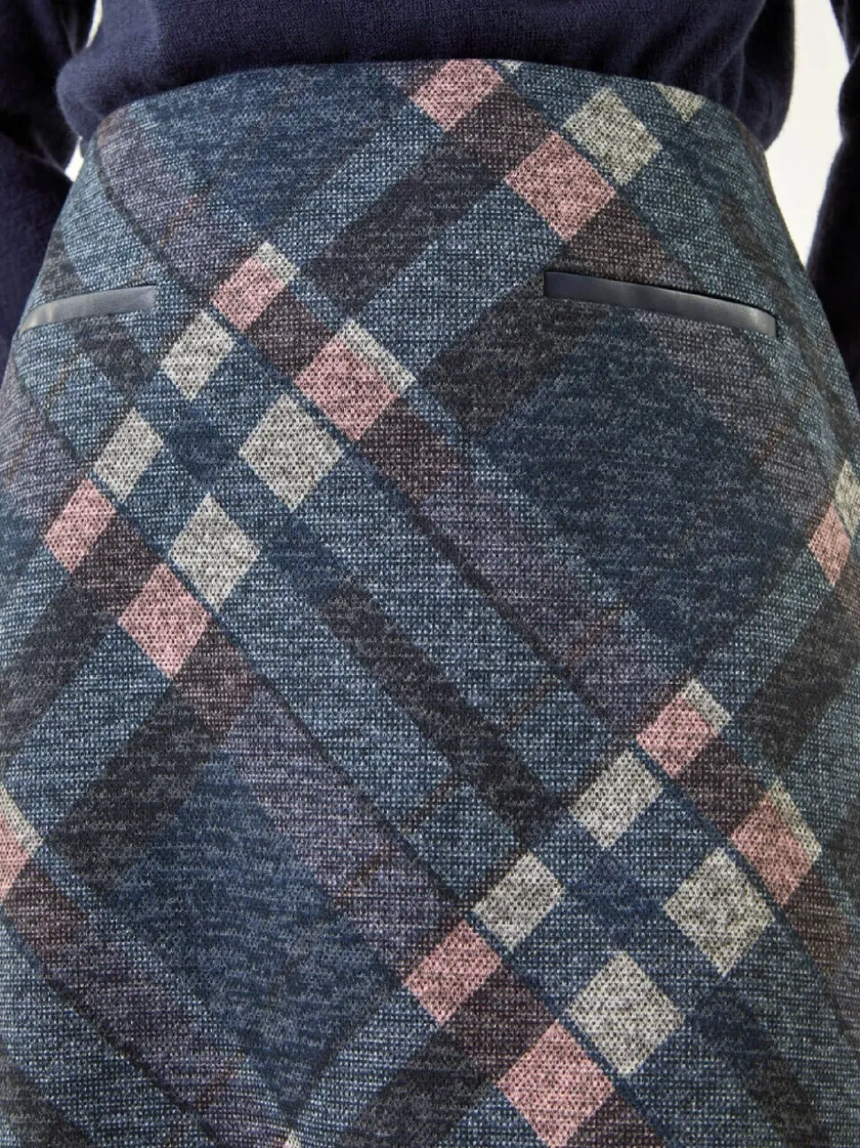 Roman Blue Check Print Brushed Skirt