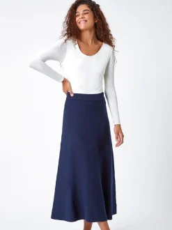 Roman Blue Knitted Midi Stretch Skirt