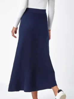 Roman Blue Knitted Midi Stretch Skirt