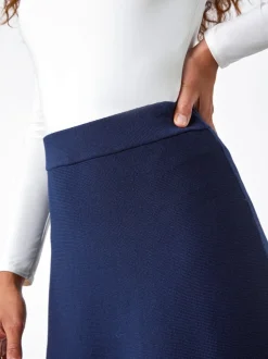 Roman Blue Knitted Midi Stretch Skirt
