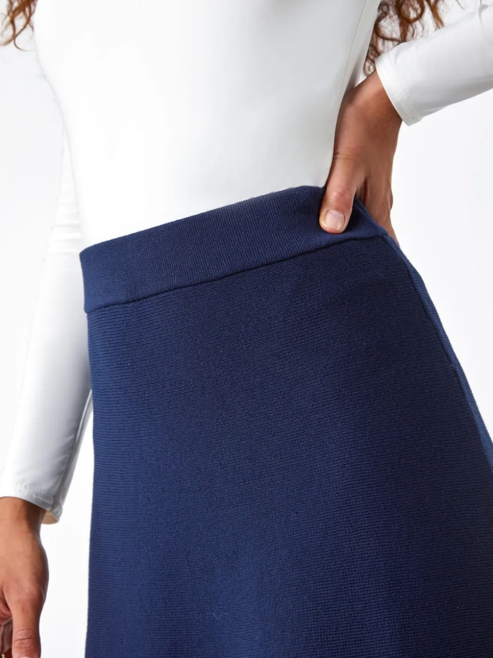 Roman Blue Knitted Midi Stretch Skirt