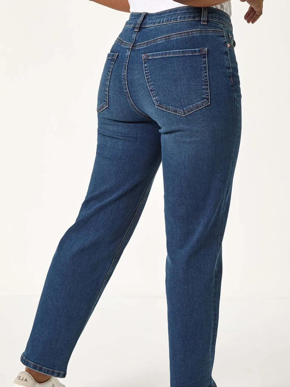 Roman Blue Navy Petite Stretch Straight Leg Trousers