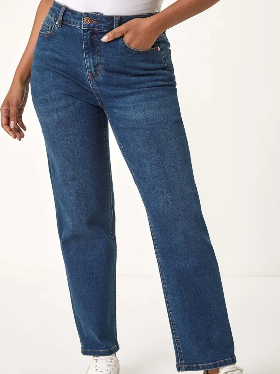 Roman Blue Navy Petite Stretch Straight Leg Trousers